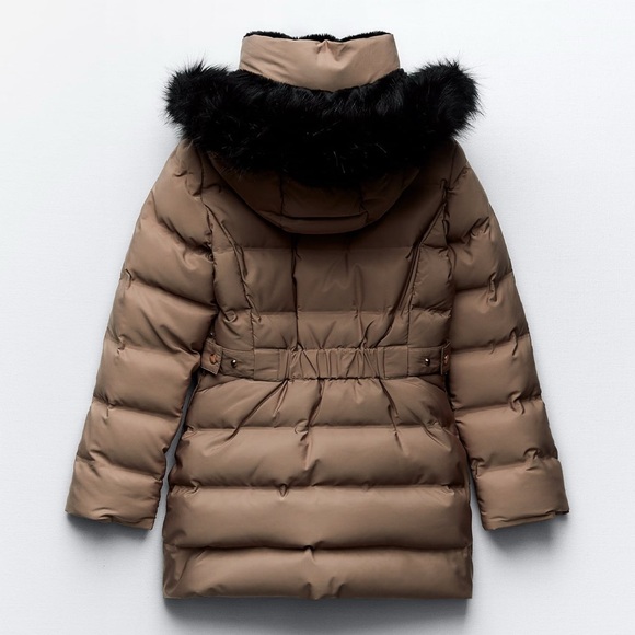 Zara KHAKI LONGLINE HOODED QUILTED JACKET - Picture 14 of 16